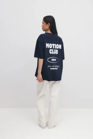 Gina Tricot Printed oversized tee - t-shirts - Blåt - XXS - Dame