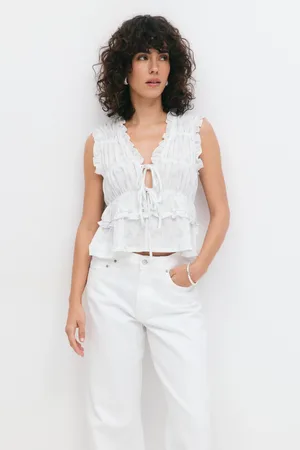 Gina Tricot Frill tie front top - toppe med bindebånd - Hvid - XXS - Dame