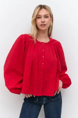Gina Tricot Anglaise blouse - bluser med pufærmer - Rødt - XS - Dame