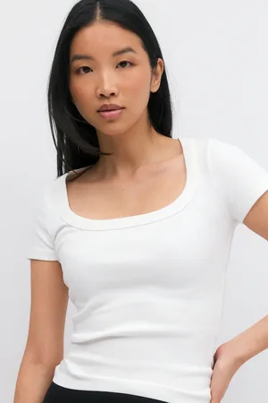Gina Tricot Rib short sleeve top - Toppe - Hvid - XXS - Dame