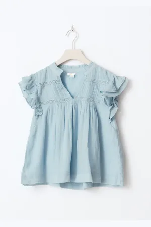 Gina Tricot Y boho short sleeve top - overdele - Blåt - 134/140 - Pige