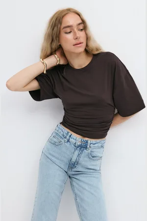 Gina Tricot Soft touch ruched tee - Toppe - Brunt - XXS - Dame