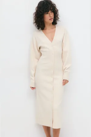 Gina Tricot Knitted button down dress - Strikkjoler - Hvid - XS - Dame