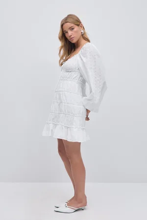 Gina Tricot Broderie anglais dress - korte kjoler - Hvid - 32 - Dame