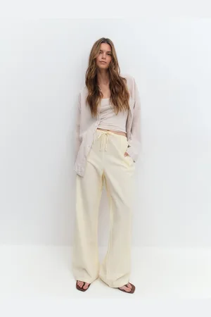 Gina Tricot Linen blend trousers - Hørbukser - Gult - XS - Dame