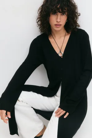 Gina Tricot Long knitted cardigan - Cardigans - Sort - XS - Dame