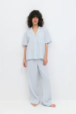 Gina Tricot Gingham gauze homewear trousers - Bukser - Blåt - XS - Dame