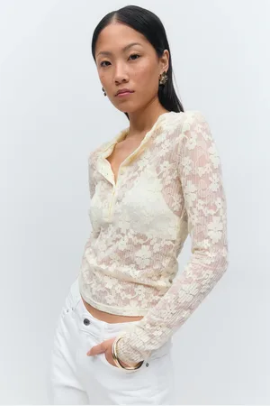 Gina Tricot Pleated lace top - blondetoppe - Gult - XS - Dame