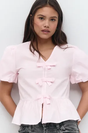 Gina Tricot Y tie peplum top - overdele - Pink - 134/140 - Pige