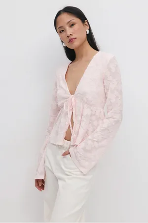 Gina Tricot Tie front top - toppe med bindebånd - Pink - L - Dame