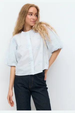 Gina Tricot Puff sleeve blouse - bluser med pufærmer - Blåt - XS - Dame