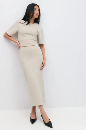 Gina Tricot Midi skirt - lange nederdele - beige - XS - Dame