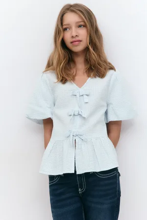 Gina Tricot Y tie peplum top - overdele - Blåt - 134/140 - Pige