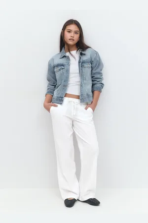 Gina Tricot Y low linen blend trousers - hørbukser - Hvid - 134/140 - Pige