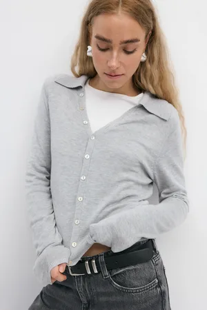 Gina Tricot Loose knitted cardigan - Cardigans - Grå - XS - Dame