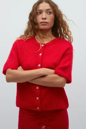 Gina Tricot Short sleeve knitted cardigan - Cardigans - Rødt - XS - Dame