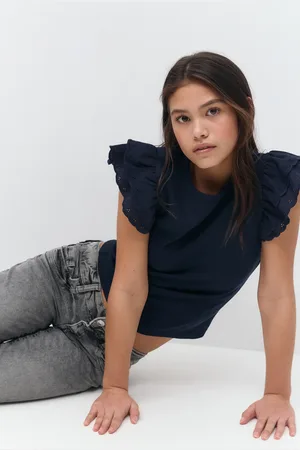 Gina Tricot Y frill top - overdele - Blåt - 134/140 - Pige