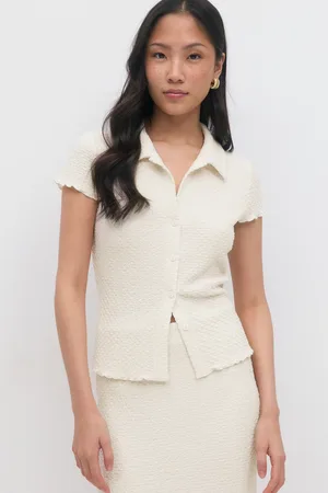 Gina Tricot Short sleeve buttoned top - Toppe - Hvid - XS - Dame