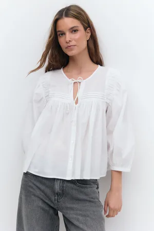 Gina Tricot Boho blouse - bluser med pufærmer - Hvid - XS - Dame