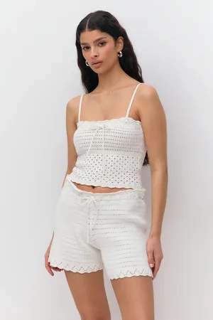 Gina Tricot Knitted cotton singlet - Toppe uden ærmer - Hvid - XS - Dame