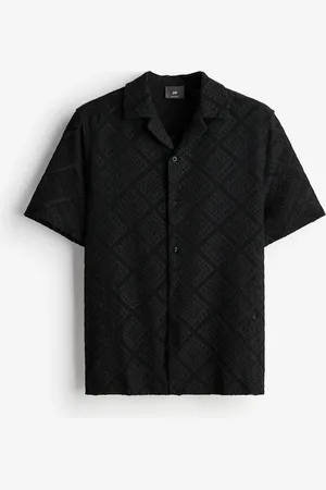 H&M Skjorte med korte ærmer og hæklet look Regular Fit