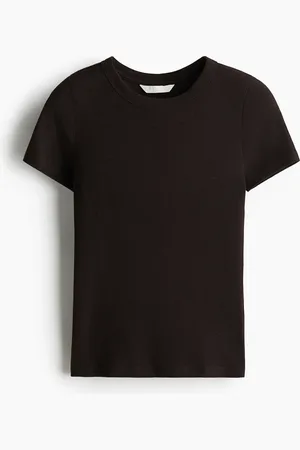 H&M T-shirt i ribbet modalblanding