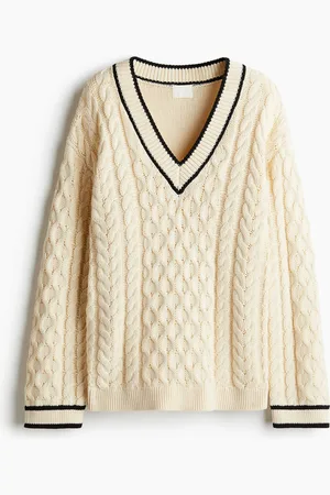 H&M Kabelstrikket trøje med V-udskæring