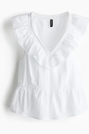 H&M Tanktop i bomuld med flæsekant