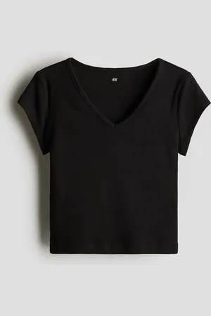 H&M Ribbet top i bomuldsjersey