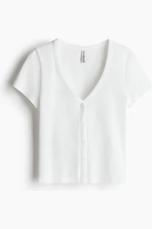 H&M Ribbet T-shirt med knaplukning foran