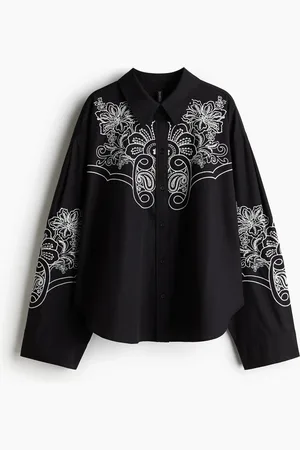 H&M Oversized skjorte med broderier