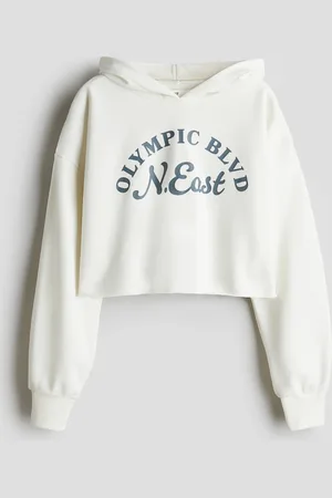 H&M Cropped hoodie med tryk