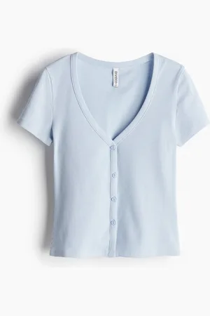 H&M Ribbet T-shirt med knaplukning foran