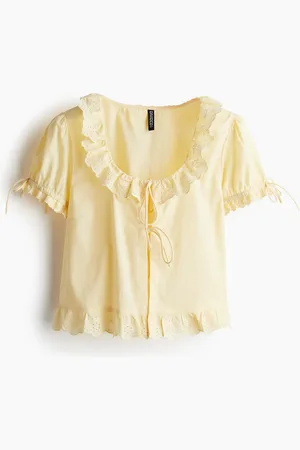H&M Bluse i bomuld med flæser