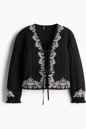 H&M Jakke med broderier og bindebånd foran