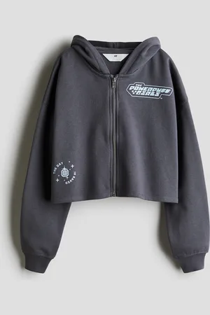 H&M Cropped hoodie med tryk