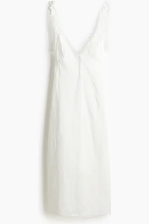 H&M Kjole med broderie anglaise og bindestropper