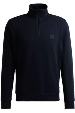 HUGO BOSS Sweatshirt i bomuldsfrotté med lynlås i halsen og logomærke