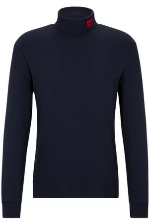 HUGO BOSS Mænd Langærmede - Long-sleeved slim-fit T-shirt with red logo label