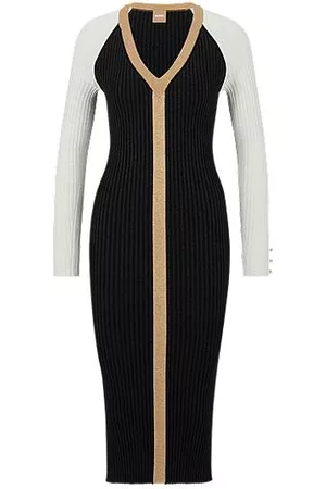 HUGO BOSS Kvinder Strikkede kjoler - Long-sleeved knitted dress with metallised fibres