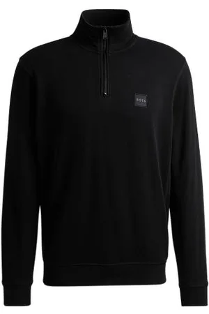 HUGO BOSS Sweatshirt i bomuldsfrotté med lynlås i halsen og logomærke