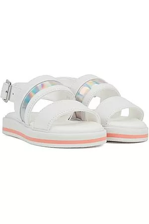 HUGO BOSS Kids' slide-style sandals in leather with iridescent trim