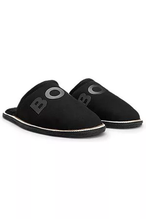 HUGO BOSS Mænd Casual sko - Monogram-logo slippers with rubber outsole and signature stripe
