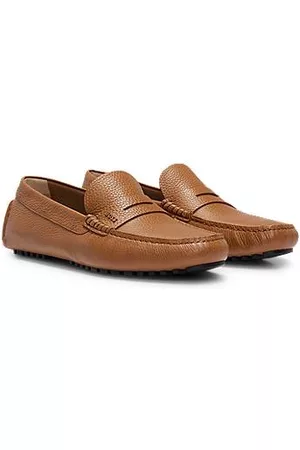 HUGO BOSS Mænd Flade sko - Grained-leather moccasins with logo penny trim