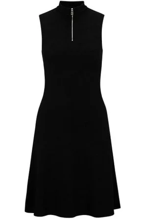 HUGO BOSS Kvinder Midikjoler - Sleeveless zip-neck dress with handwritten-logo jacquard