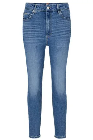 HUGO BOSS Afkortede jeans med høj talje i blåt denim med behageligt stræk