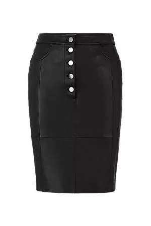 HUGO BOSS Lamb-leather pencil skirt bonded with denim
