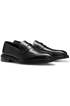 HUGO BOSS Polished-leather loafers with emed logo