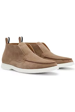 HUGO BOSS Mænd Støvler - Suede desert boots with emed logo and signature stripe