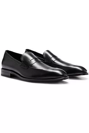 HUGO BOSS Mænd Flade sko - Italian leather loafers with apron toe and branded trim